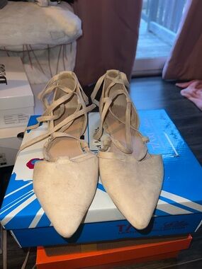 Payless Beige Pointed Lace-Up Flats